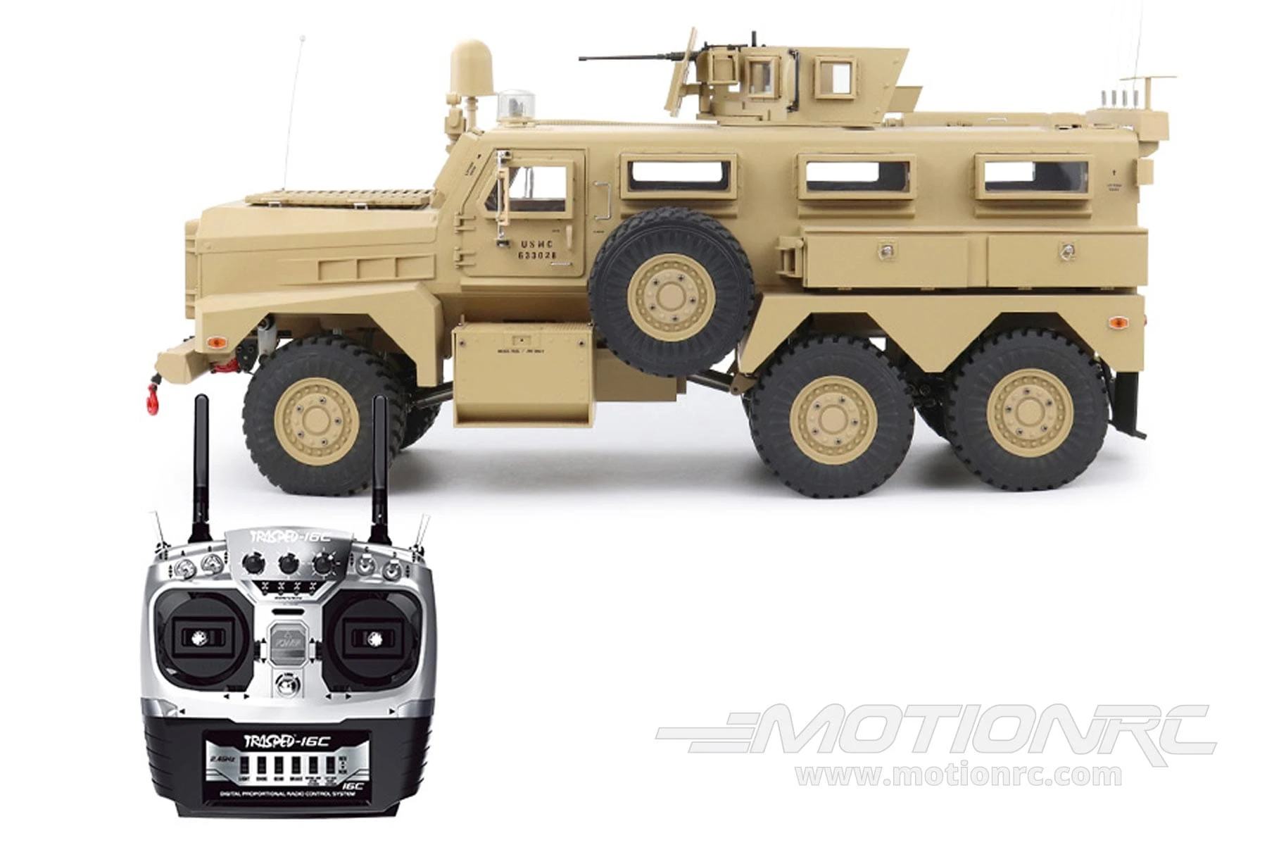 Heng Guan US Military MRAP Tan 1/12 Scale 6x6 Armored Tactical Vehicle - RTR 5 Heng Guan US Military MRAP Tan 1/12 Scale 6x6 Armored Tactical Vehicle - RTR - Image 3