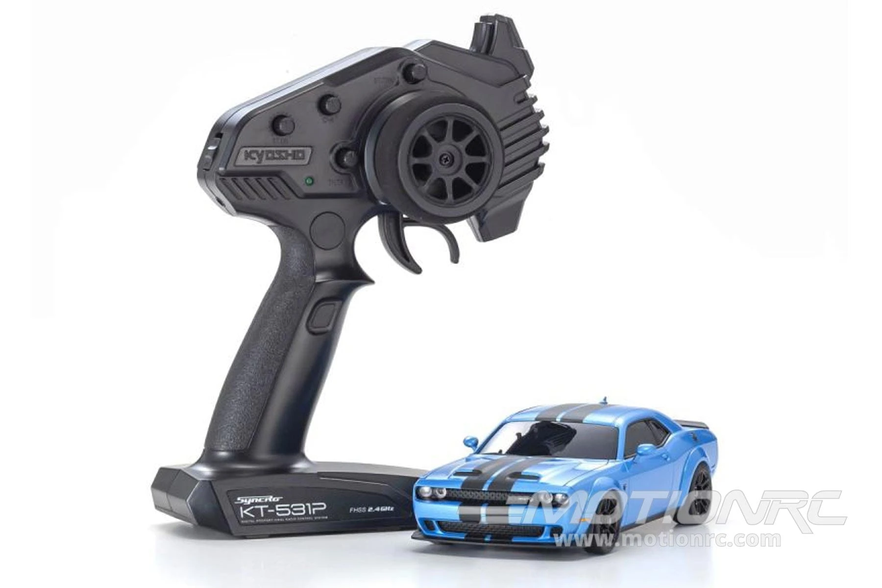 Kyosho Mini-Z Blue Dodge Challenger SRT Hellcat Redeye B5 MR-020 1/27 Scale AWD Car - RTR 6 Kyosho Mini-Z Blue Dodge Challenger SRT Hellcat Redeye B5 MR-020 1/27 Scale AWD Car - RTR - Image 4