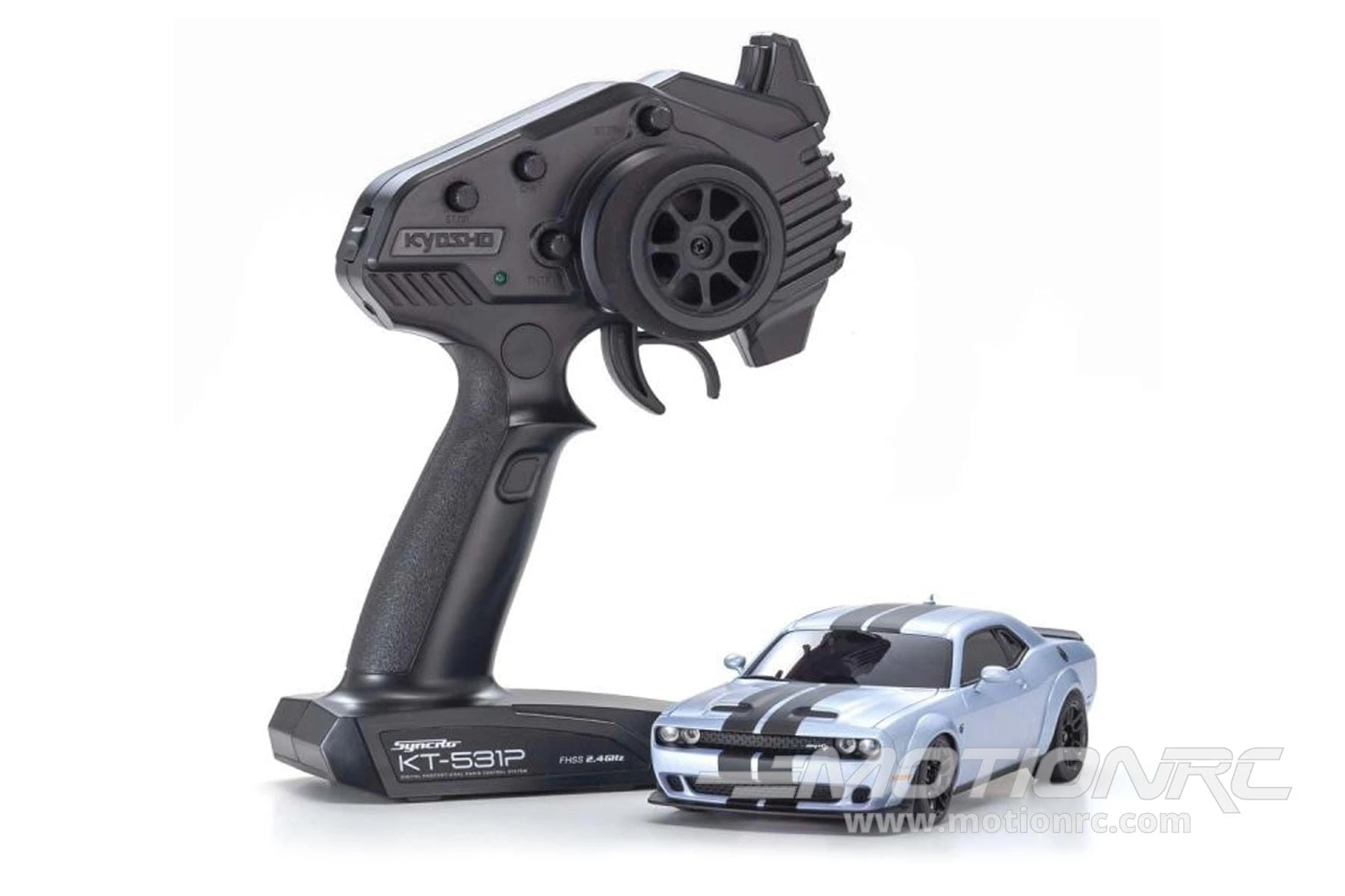 Kyosho Mini-Z Silver Dodge Challenger SRT Hellcat Redeye B5 MR-020 1/27 Scale AWD Car - RTR 6 Kyosho Mini-Z Silver Dodge Challenger SRT Hellcat Redeye B5 MR-020 1/27 Scale AWD Car - RTR - Image 4