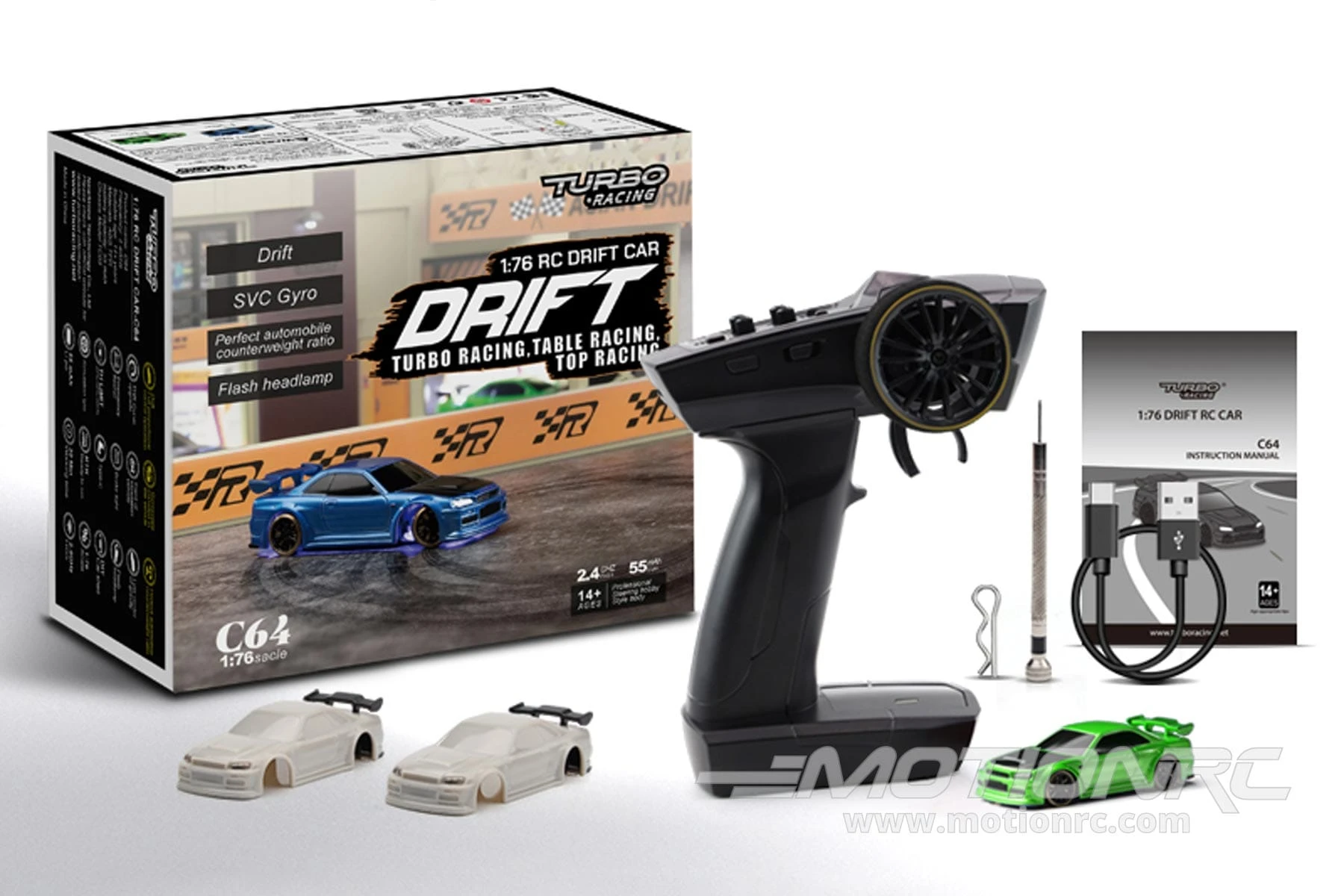 Turbo Racing Drift Car Green 1/76 Scale 2WD With Gyro - RTR 5 Turbo Racing Drift Car Green 1/76 Scale 2WD With Gyro - RTR - Image 3